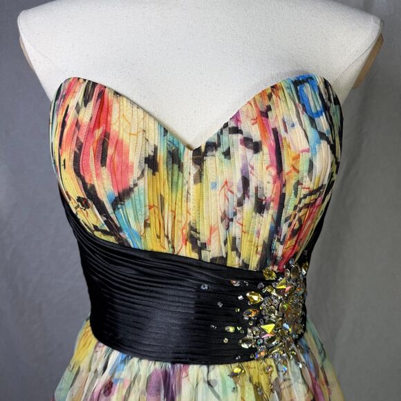 Jovani Ball Gown Yellow Multi-colored A-Line Prom Formal Pageant Sz 14 - Picture 3 of 12